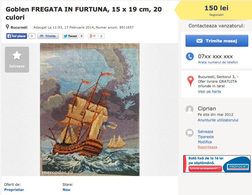 goblen fregata in furtuna